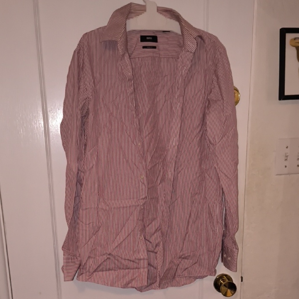 Boss | Crimson and Ivory Striped Dress Shirt